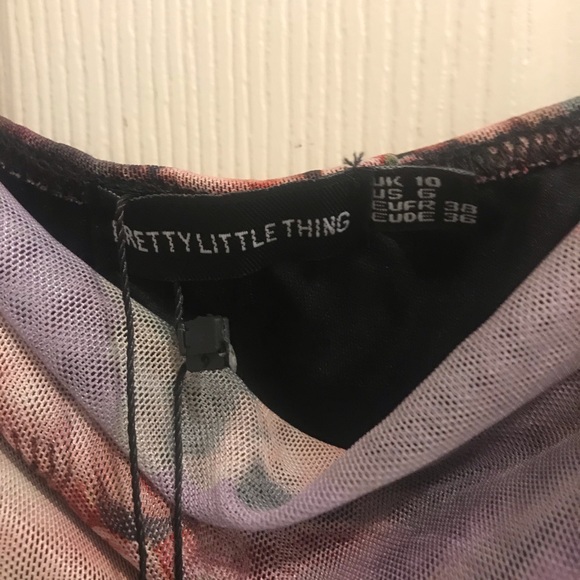 NWT Pretty Little Thing Renaissance Print Strappy Ruched Tie Hem Bodycon Dress - Picture 6 of 7